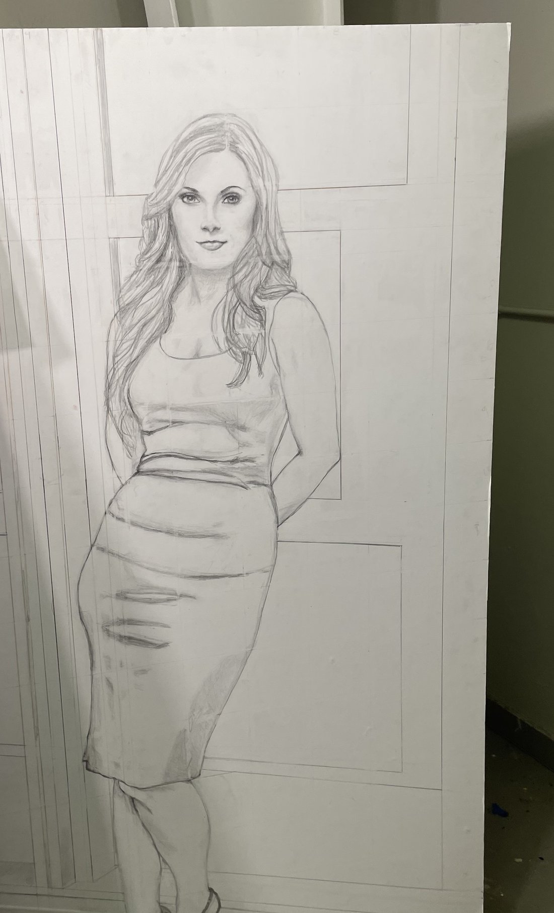 Pencil study of a woman in a dress, full figure